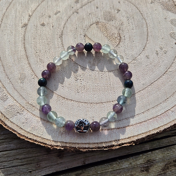 Bracelet Centrage et Créativité - Fluorite, Topaze, Améthyste et Azurite-malachite 6mm