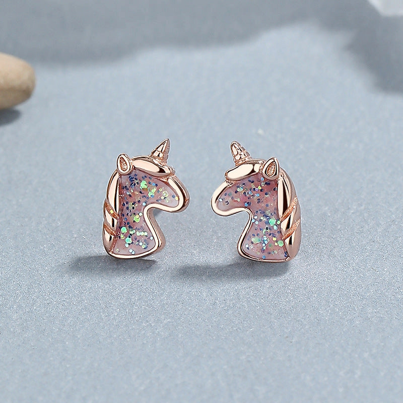Boucles d’oreilles en argent 925 en forme de licorne, bijou mignon et raffiné