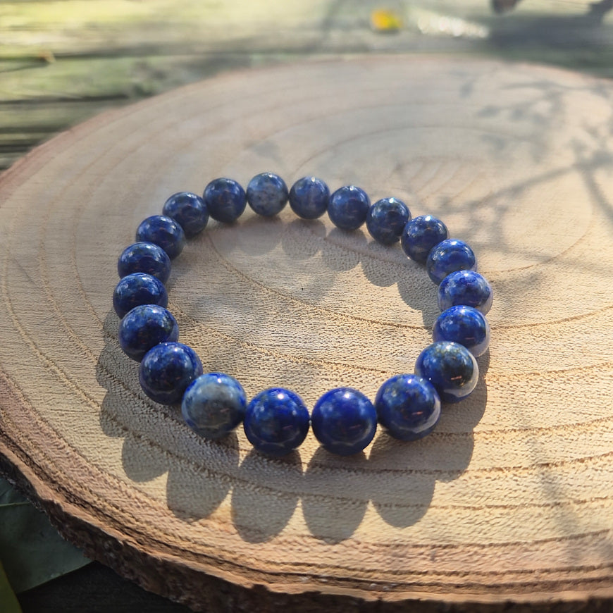 Bracelet en perles de 10 mm en lapis lazuli naturel d’Afghanistan, pierre de sagesse, d’intuition et de sérénité