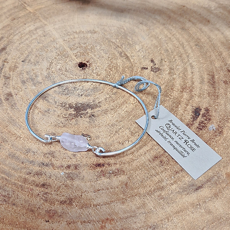 Jonc Argent 925 Quartz Rose Brute
