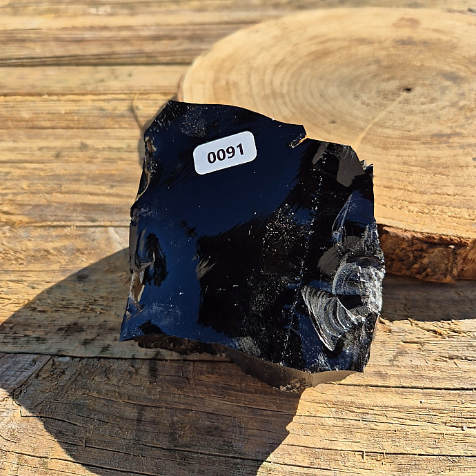 Pierre Numérotée Obsidienne Noire Brute AA Numéro 0091
