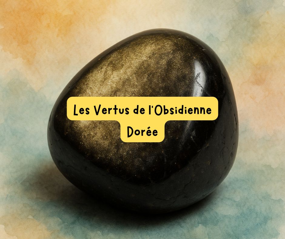 Obsidienne Dorée, pierre noire aux reflets dorés utilisée en lithothérapie pour la protection, la clarté intérieure et la puissance personnelle.