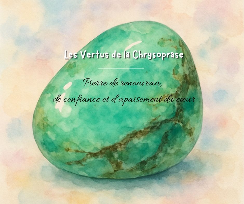 Pierre roulée de Chrysoprase verte, symbole de confiance, de renouveau et d’apaisement du cœur.
