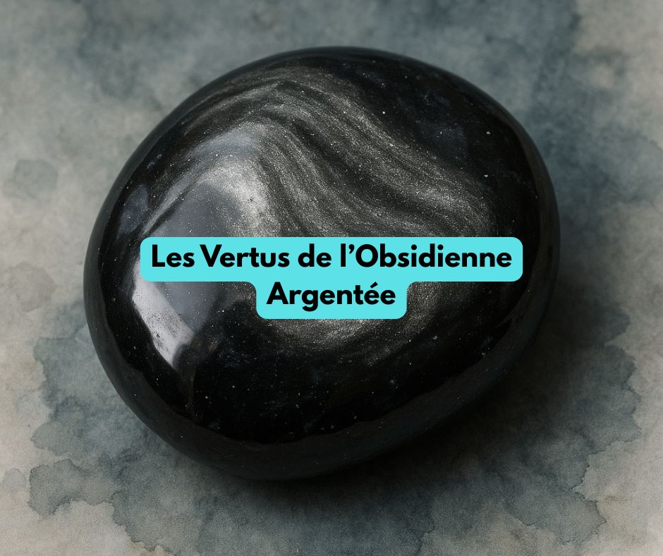 Obsidienne Argentée, pierre noire aux reflets métalliques utilisée en lithothérapie pour la protection énergétique, la clarté mentale et l’intuition. Les secrets de getm
