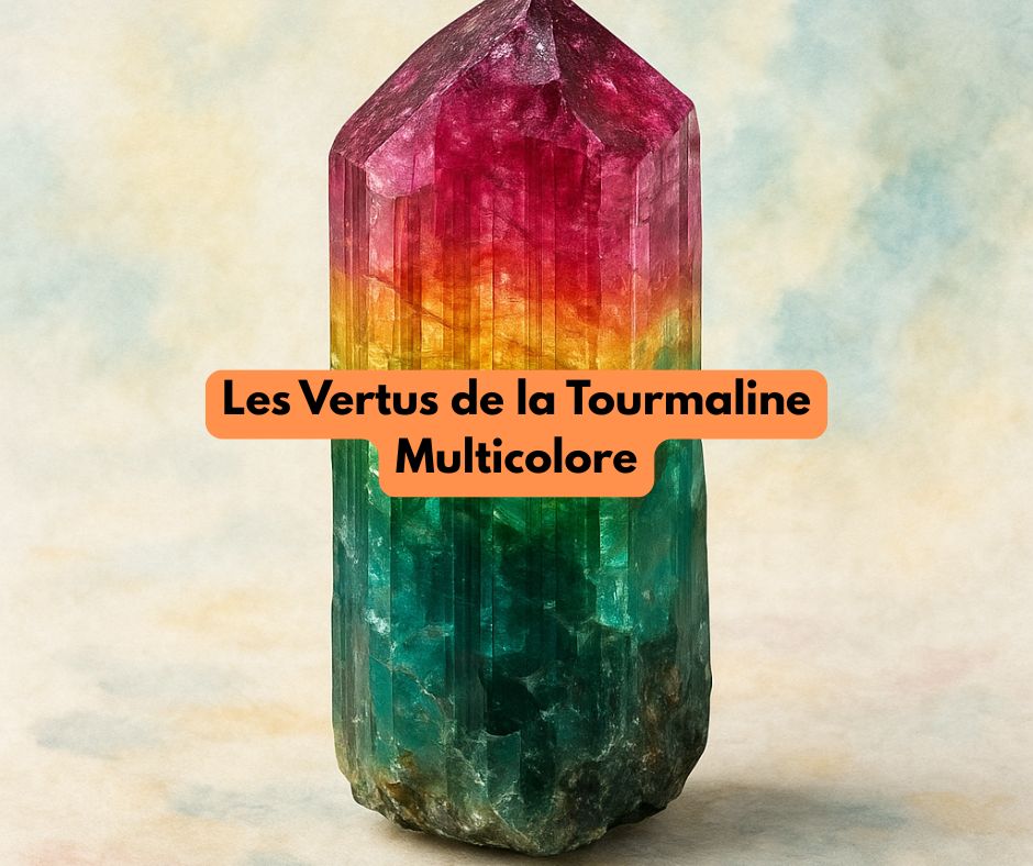 Tourmaline Multicolore, pierre arc-en-ciel naturelle utilisée en lithothérapie pour l’équilibre émotionnel, la joie, l’amour et l’harmonisation des chakras.