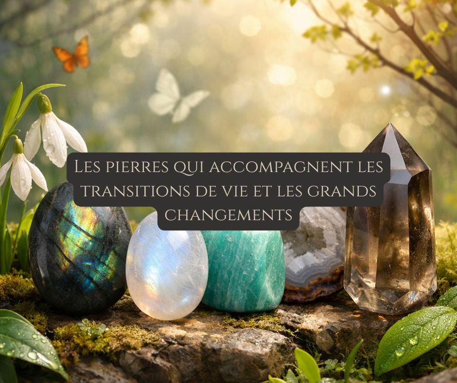 Pierres de lithothérapie accompagnant les transitions de vie, les changements et les périodes de transformation intérieure.