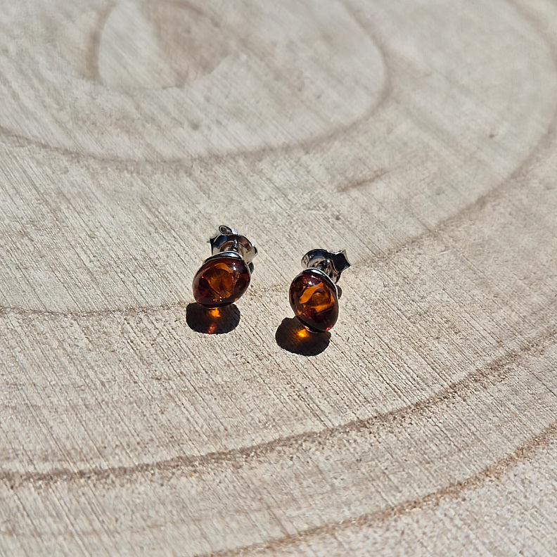 Boucle d'oreille en Argent 925 et Ambre Cognac naturel