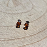Boucle d'oreille en Argent 925 et Ambre Cognac naturel