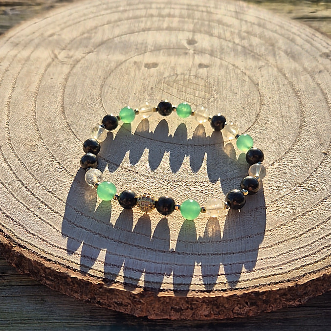 Bracelet "Abondance" en Citrine, Pyrite et Aventurine verte