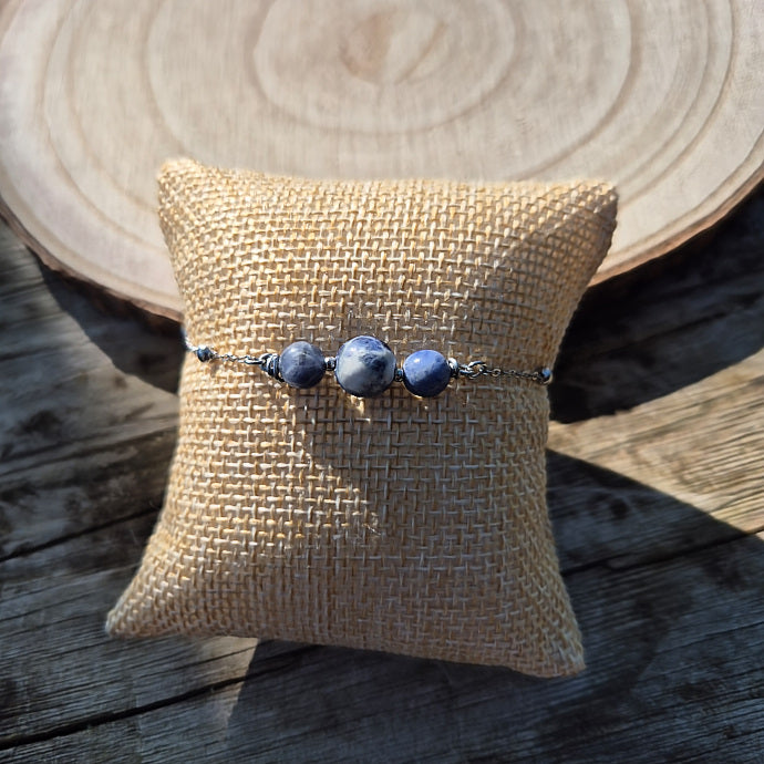 Bracelet en Sodalite sur chaine en acier inoxydable