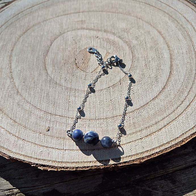 Bracelet en Sodalite sur chaine en acier inoxydable
