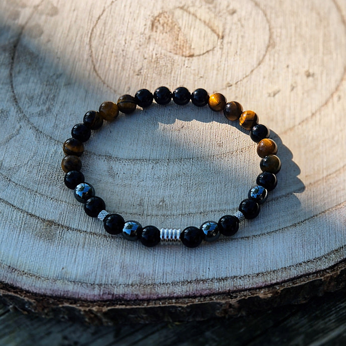 Bracelet Protection Oeil de Tigre, Hématite, Obsidienne Noire 6mm
