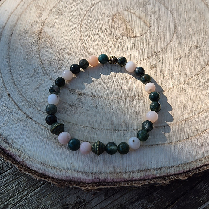Bracelet Zénitude Agate Mousse et Opale Rose 6mm