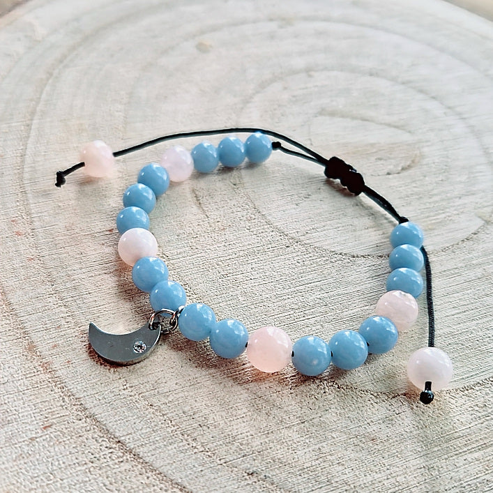 Bracelet enfant taille reglable - Angélite & Quartz rose