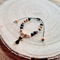 Bracelet enfant taille reglable - Jaspe Paysage et Tourmaline noire