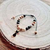 Bracelet enfant taille reglable - Jaspe Paysage et Tourmaline noire