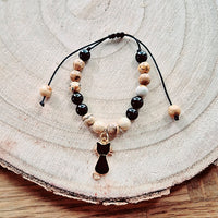 Bracelet enfant taille reglable - Jaspe Paysage et Tourmaline noire