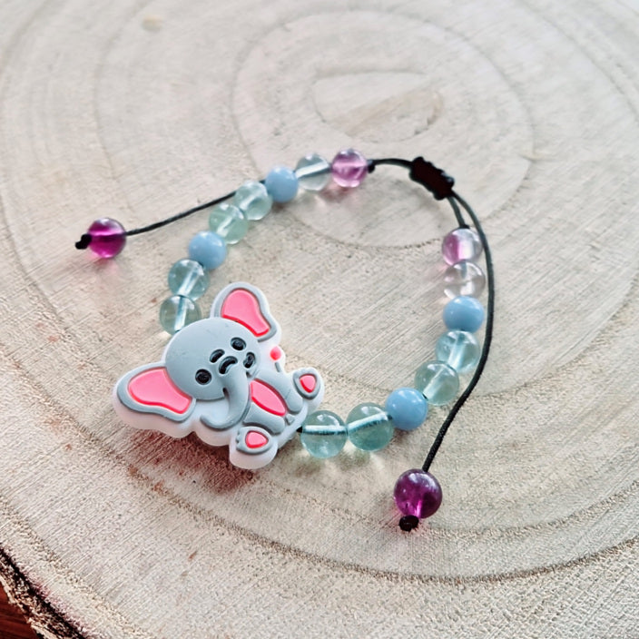 Bracelet enfant taille reglable - Fluorite et Angélite - Bébé Elephant