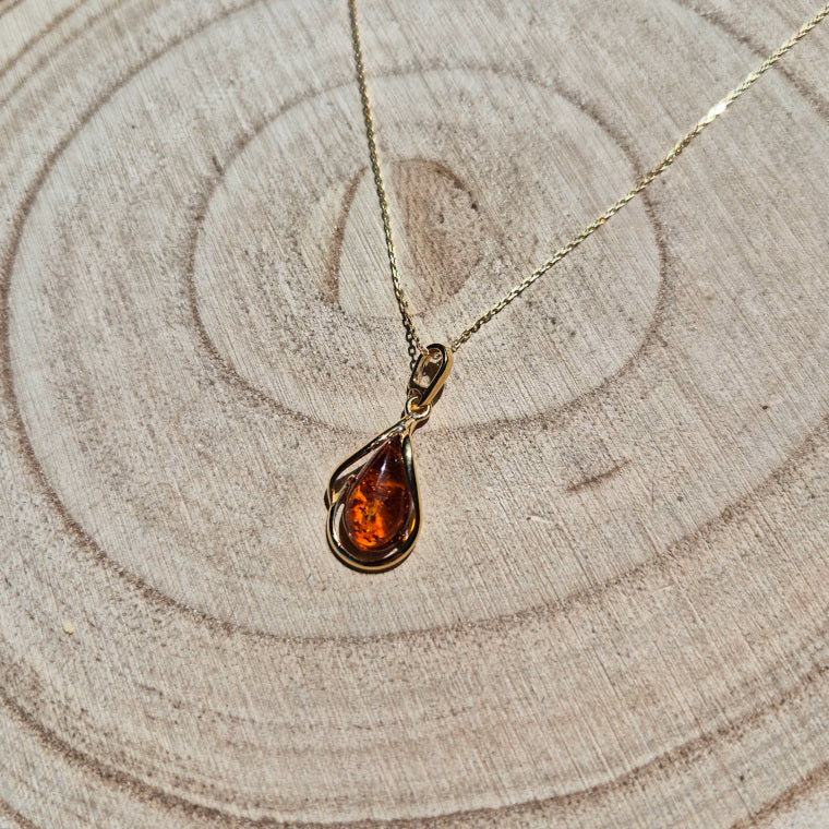 Collier en Argent 925 doré et Ambre Cognac