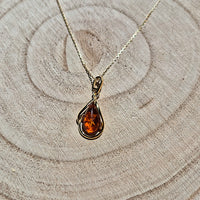 Collier en Argent 925 doré et Ambre Cognac