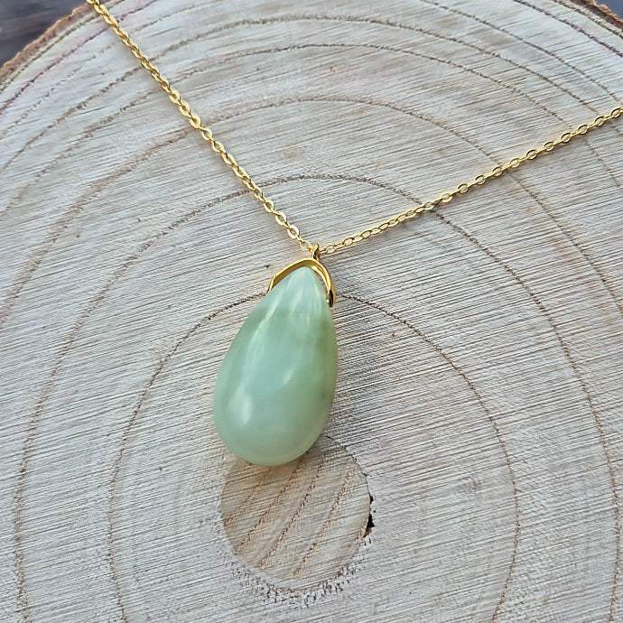 Collier Goutte Sautoir Pierre en Jade de Chine A+