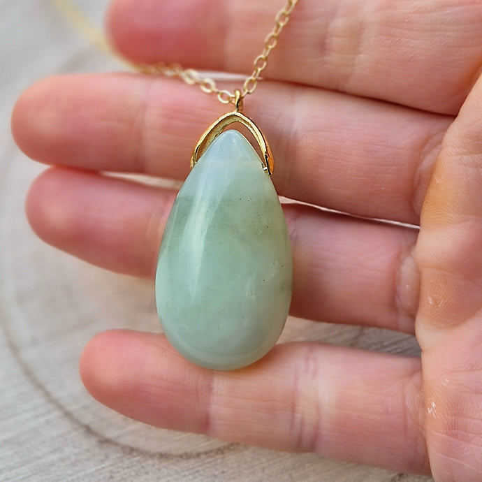 Collier Goutte Sautoir Pierre en Jade de Chine A+