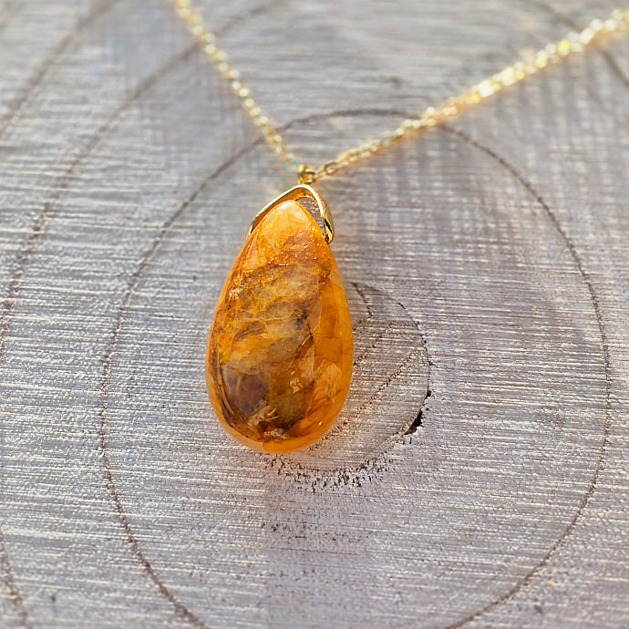 Collier Goutte Sautoir Pierre de Quartz Hématoide A