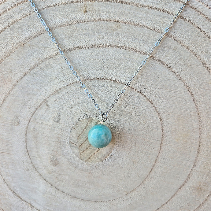 Collier Perle en Amazonite de Madagascar 12mm