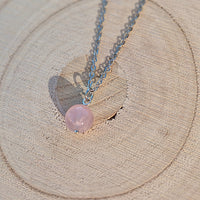 Collier Création Quartz Rose Perle 10mm Chaine Couleur Argent