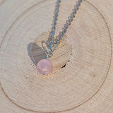 Collier Création Quartz Rose Perle 10mm Chaine Couleur Argent