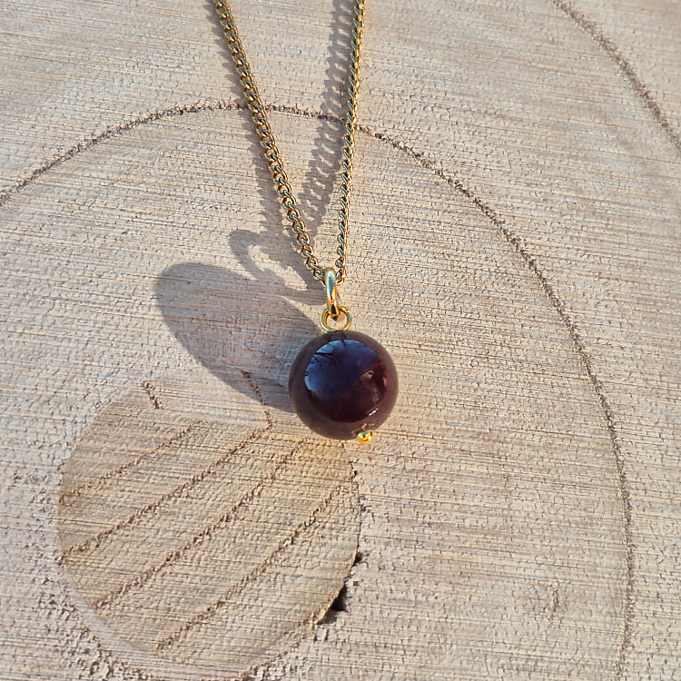 Collier Création Rubis Perle de 8mm chaine Couleur or en acier Inoxydable