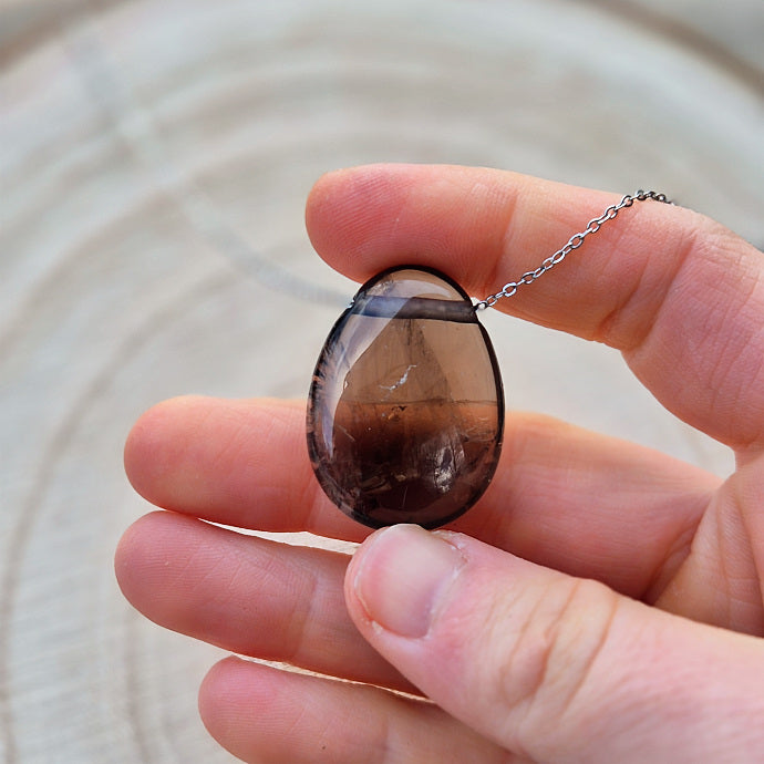 Collier PIerre Percée Quartz Fumé du Brésil A