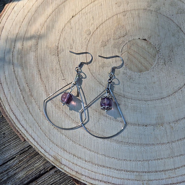 Guanyin - Boucle d'Oreille Goutte Fluorite Violette