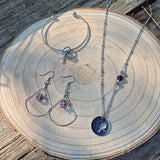 Guanyin - Boucle d'Oreille Goutte Fluorite Violette