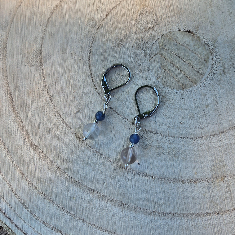 Guanyin - Boucle d'Oreille Fluorite et Aventurine Bleue