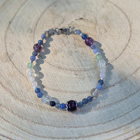 Guanyin - Bracelet Fluorite, Aventurine Bleue, Quartz Rose et Cristal de Roche