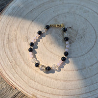 Freya - Bracelet Spinelle Noir, Quartz rose, Cristal de Roche