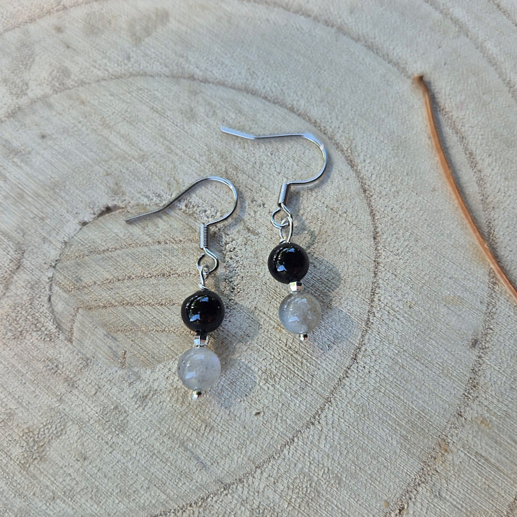 Nott - Boucle d'Oreille Tourmaline Noire et Labadorite