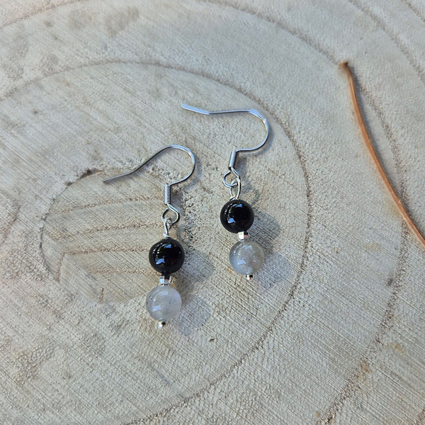 Nott - Boucle d'Oreille Tourmaline Noire et Labadorite