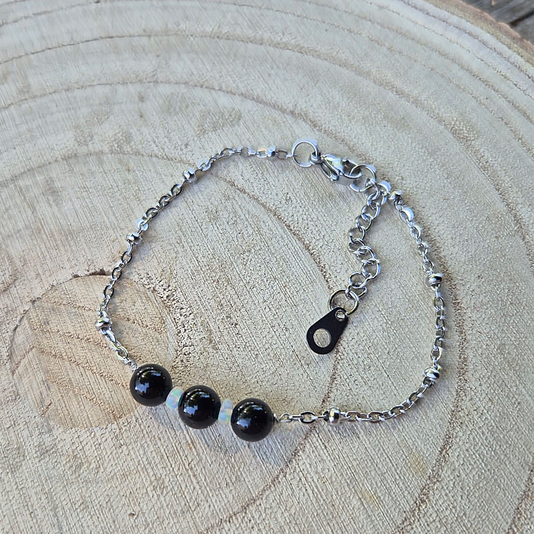 Nott - Bracelet fin Tourmaline Noire et Opale d'Éthiopie