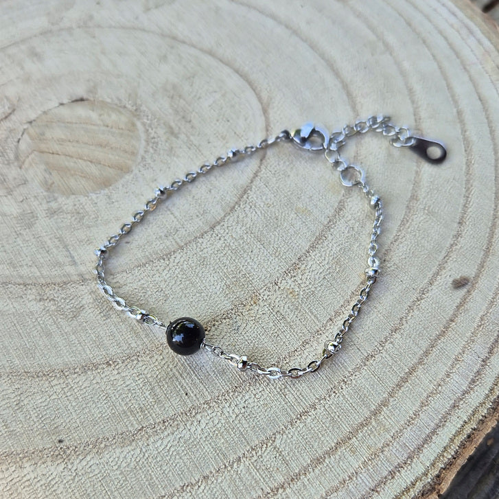 Nott - Bracelet fin une Perle de Tourmaline Noire