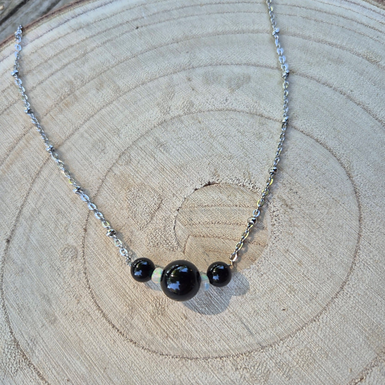Nott - Ras de cou Tourmaline Noire et Opale d'Éthiopie