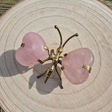 Figurine Papillon en Quartz Rose et Laiton