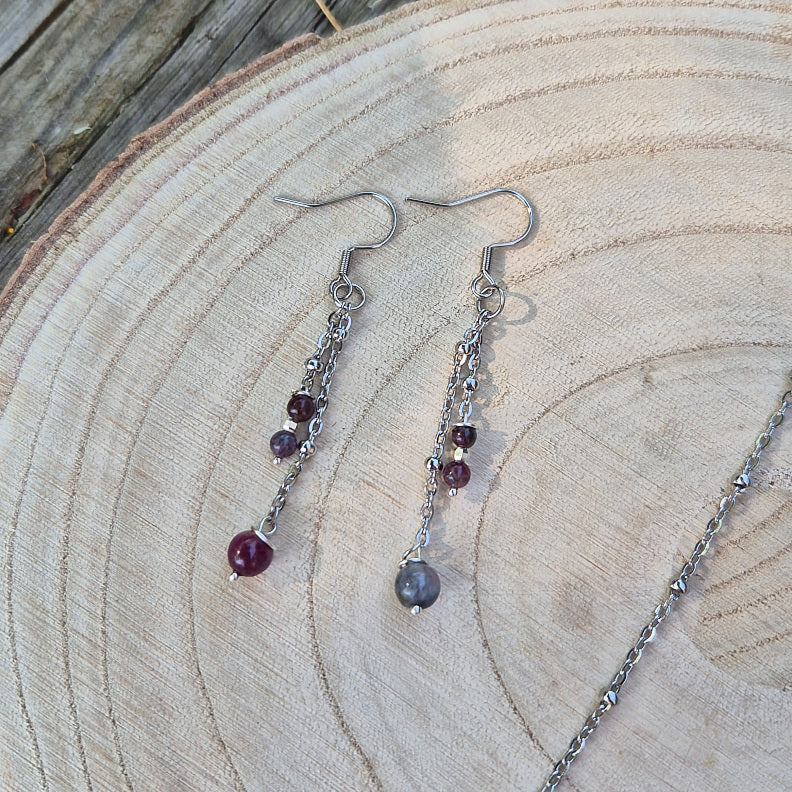 Arc-en-ciel anti-drama - Boucle d'Oreille Pendante en Tourmaline Multicolore