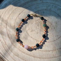 Amaterasu - Bracelet Quartz rose, Pierre de Soleil et Agate mousse