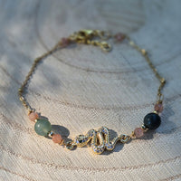 Amaterasu - Bracelet en Pierre de Soleil et Agate Mousse Serpent