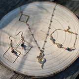 Amaterasu - Boucle d'Oreille Rectangle Pierre de Soleil et Agate Mousse