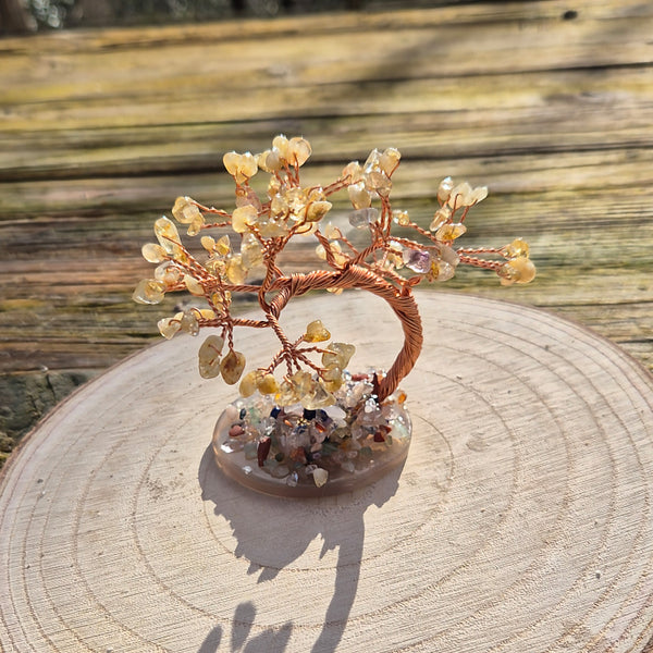 Arbre du Bonheur Améthiste Chauffée 12cm sur tranche d'Agate
