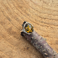 Bague Argent Vieilli en Ambre Vert Naturel de la Mer Baltique T.54mm