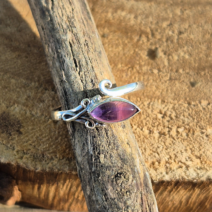 Bague Réglable en Argent 925 et Pierre Naturelle Améthyste
